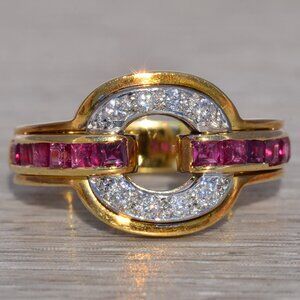 Ruby and Natural Diamond Ring in 18 Karat Yellow Gold